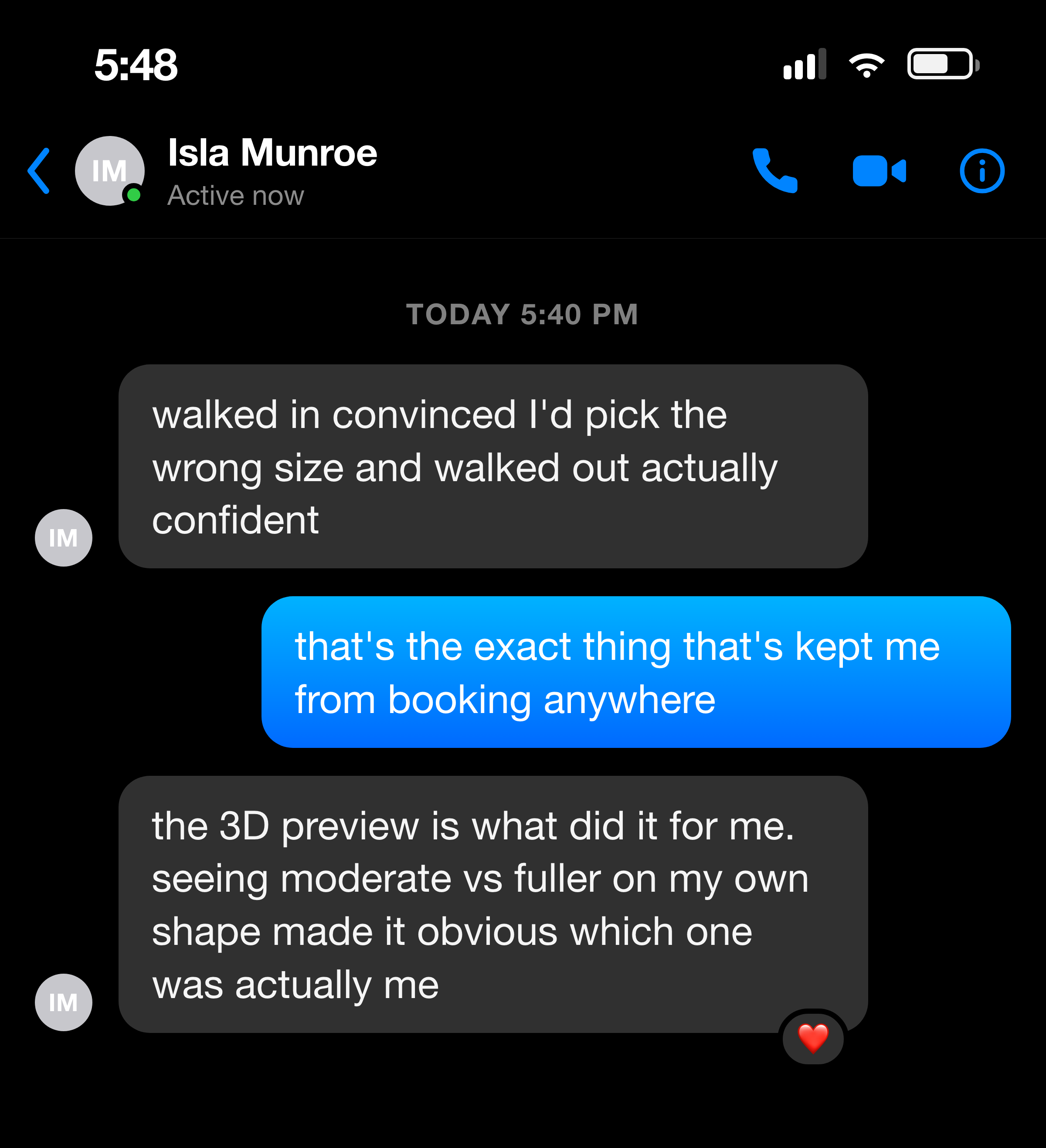 Messenger note about walking out of the 3D consult feeling confident