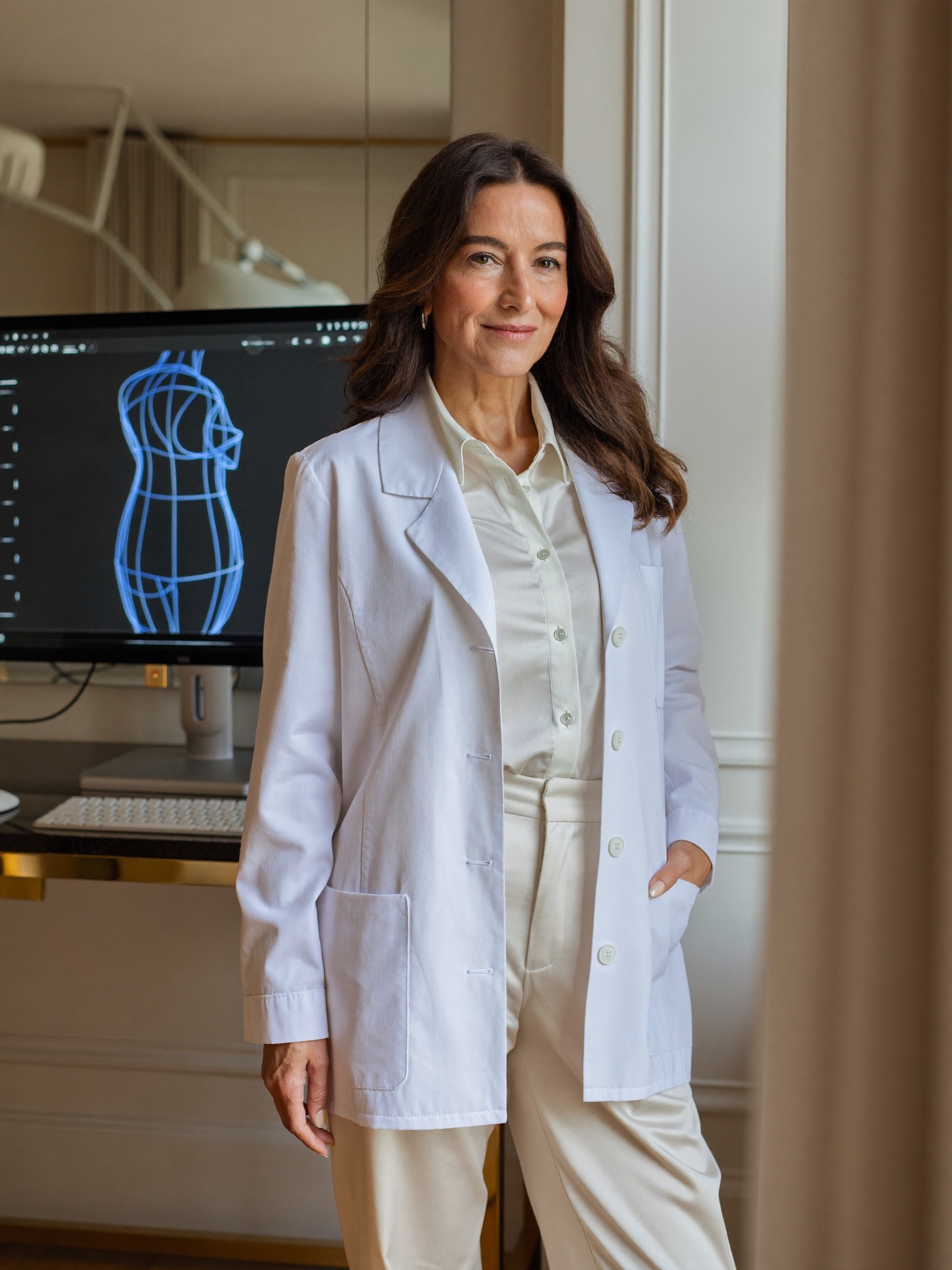 Dr. Élise Marchand beside her 3D-imaging console, in her consultation room